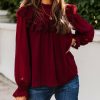 Clothing * | Aeom-001 Eleanora Crochet Ruffle Blouse Wine Final Sale